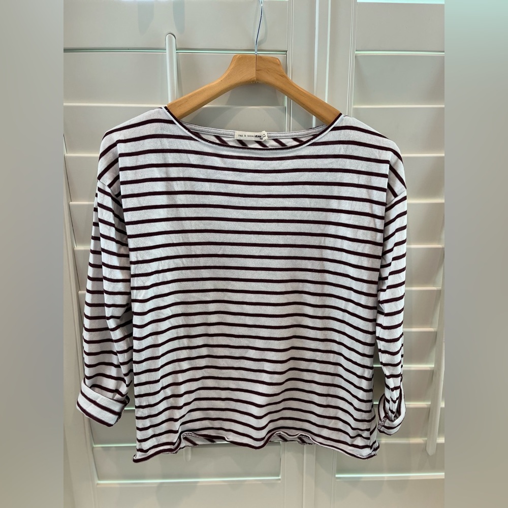 Rag & Bone XS striped bateau l/s t-shirt maroon cotton